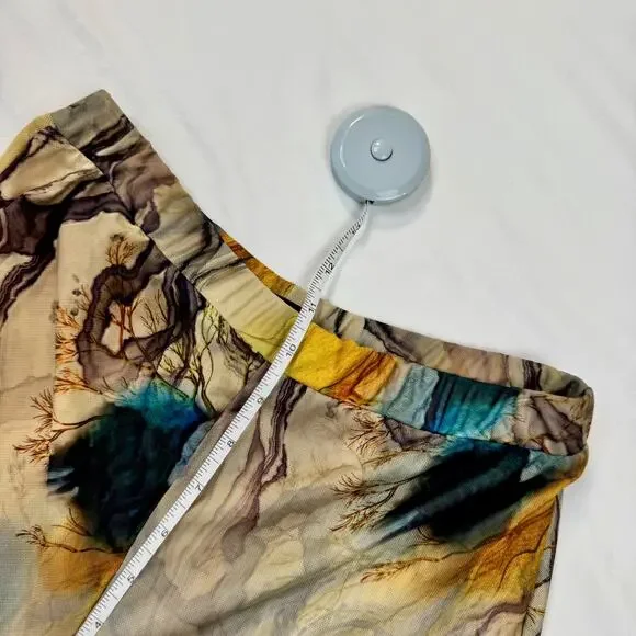 Blanc Abstract Mesh Flare Pants Large Earth Tone Sheer Print Y2K Art Girl Indie - Picture 8 of 14